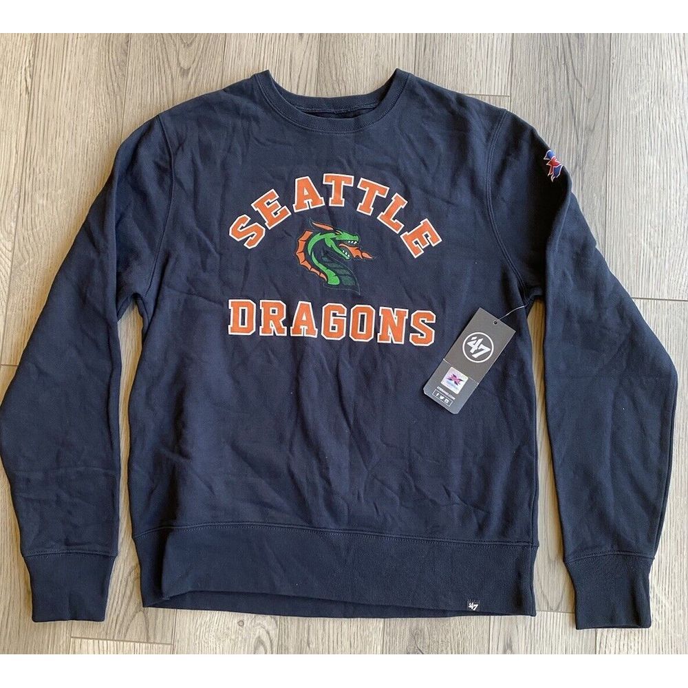 XFL Seattle Dragons Football Crewneck Sweatshirt Men's Size Medium '47‎ Tag Navy
